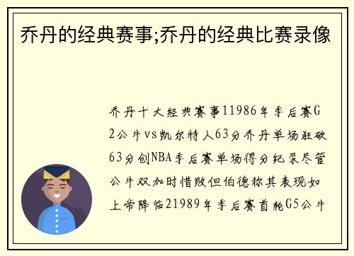 乔丹的经典赛事;乔丹的经典比赛录像